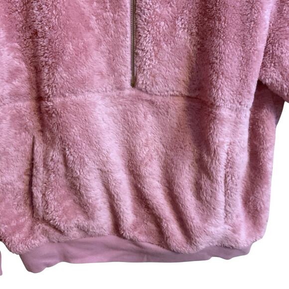 Old Navy Women's Pink Plush Sherpa Faux-Fur 1/2-Zip Hoodie SZ M Kangaroo Pocket - Picture 5 of 7
